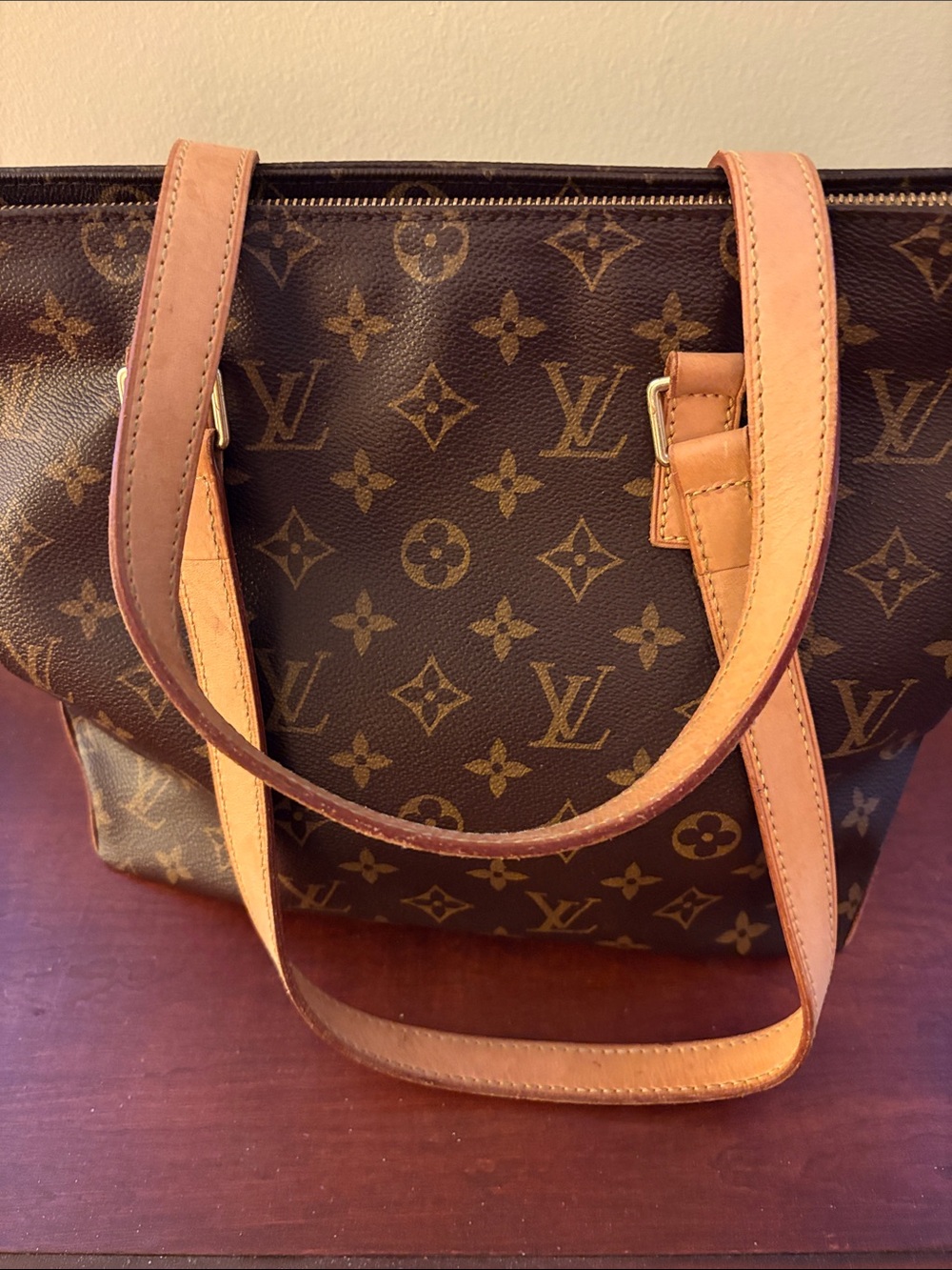 Louis Vuitton Monogram Cabas Piano Canvas Shoulder Bag in Brown with Tan Straps - Picture 7 of 12